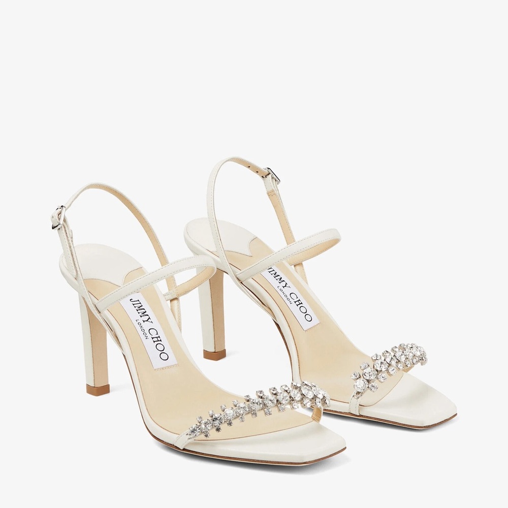Jimmy Choo White Heels with Crystal Embellishments